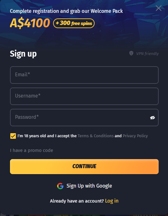 WinShark Casino Registration Form - Sign Up and Deposit Process